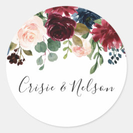Burgundy Red Wine Floral Wedding Engagement Party Ronde Sticker