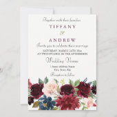 Burgundy Red Wine Flowers Elegant Wedding Invite Kaart (Voorkant)