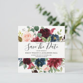Burgundy Red Wine Flowers Foto Weddenschap Save The Date (Staand voorkant)