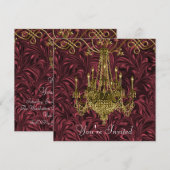 Burgundy Red Wine Gold Chandelier Party Kaart (Voorkant / Achterkant)