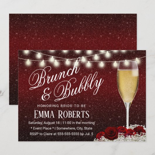 Burgundy Red Wine Modern Bridal Brunch & Bubble Kaart (Voorkant / Achterkant)