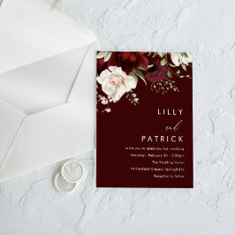 Burgundy Red Wine Modern Elegant Wedding Kaart