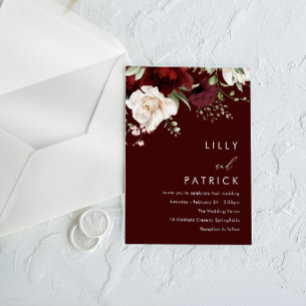 Burgundy Red Wine Modern Elegant Wedding Kaart