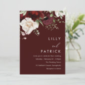 Burgundy Red Wine Modern Elegant Wedding Kaart (Staand voorkant)