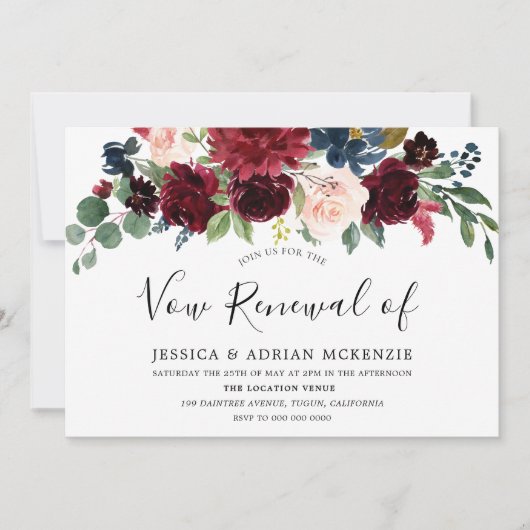 Burgundy Red Wine Modern Vow Renewal Invite Kaart (Voorkant)
