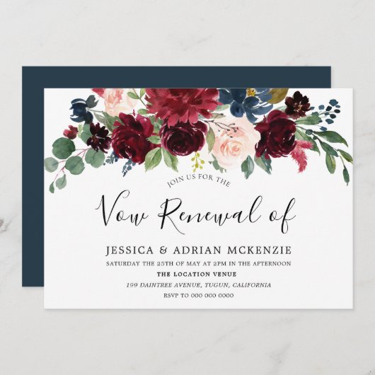 Burgundy Red Wine Modern Vow Renewal Invite Kaart (Voorkant / Achterkant)