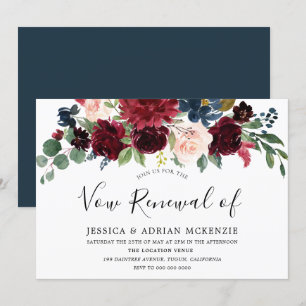 Burgundy Red Wine Modern Vow Renewal Invite Kaart