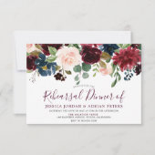 Burgundy Red Wine Navy Flowers Rehearsal Dinner Kaart (Voorkant)