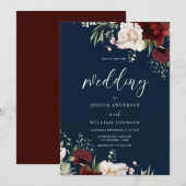 Burgundy Red Wine White Floral Navy Weddenschap Kaart (Voorkant / Achterkant)
