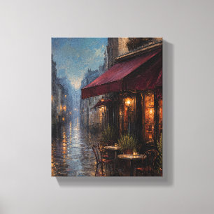 Burgundy Regen Café – Romantisch Stadsgezicht Canvas Afdruk