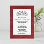 Burgundy Retro Tandem Bicycle Wedding Kaart (Staand voorkant)