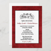 Burgundy Retro Tandem Bicycle Wedding Kaart (Voorkant / Achterkant)