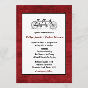 Burgundy Retro Tandem Bicycle Wedding Kaart