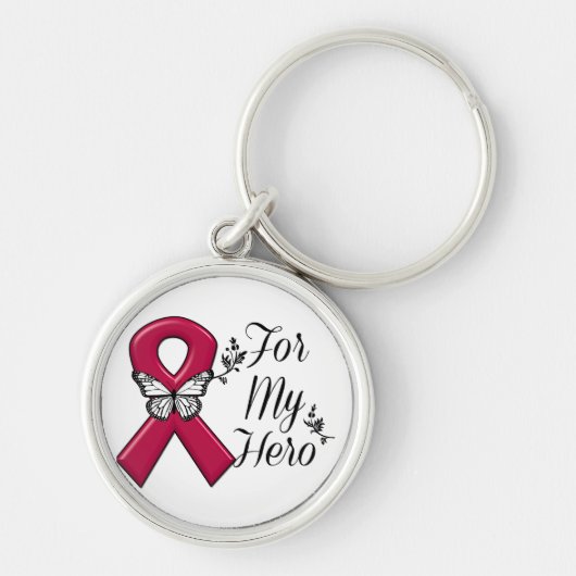 Burgundy Ribbon voor mijn Hero Sleutelhanger (Voorkant)