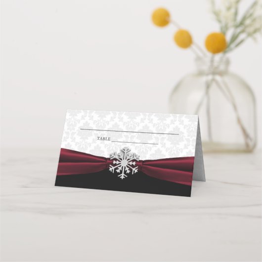 Burgundy Ribbon Winter Wedding Plaatskaartje (Voorkant)