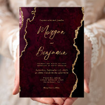 Burgundy Rode Agaat Script Trouwkaart
