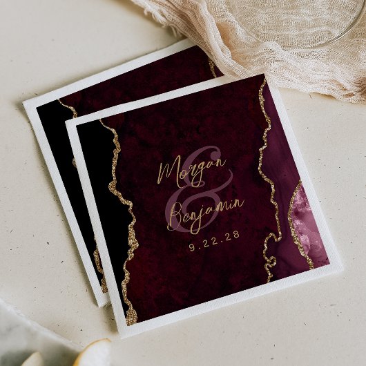 Burgundy Rode Agate Gouden Bruiloft Servet