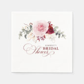 Burgundy Rode Bloemen Elegante Boho Feestje Servet (Voorkant)