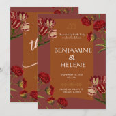 Burgundy Rode Bloemen Uitnodiging (Voorkant / Achterkant)