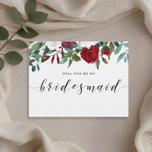 Burgundy Rode Bloemen Wil Je Mijn Bruidsmeisje Zij Uitnodiging Briefkaart
