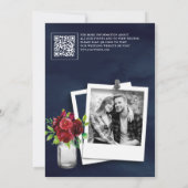 Burgundy Rode Bloemend Navy QR Code Trouwfoto Save The Date (Achterkant)