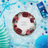 Burgundy Rode Bloemenkrans Bruiloft Papieren Bordje (Feest)