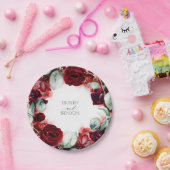 Burgundy Rode Bloemenkrans Bruiloft Papieren Bordje (Feest)