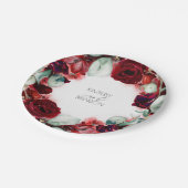 Burgundy Rode Bloemenkrans Bruiloft Papieren Bordje (Gekanteld)