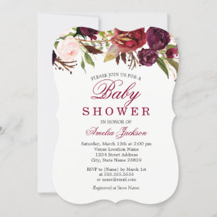 Burgundy Rode Bloemige Baby Shower Uitnodiging