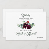 Burgundy Rode Bloemige Eucalyptus Bruidsmeisje Voo Kaart (Voorkant / Achterkant)