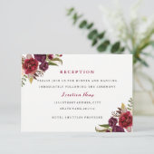 Burgundy Rode Bloemige Herfst Bruiloftsreceptiekaa Informatiekaartje (Staand voorkant)