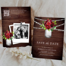 Burgundy Rode Bloemige Houten QR Code Trouwfoto