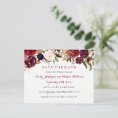 Burgundy Rode Bloemrijke Herfst Bruiloft Save The  Date (Staand voorkant)