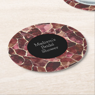 Burgundy Rode Chic Abstract Bruiloftsfeest Ronde Kartonnen Onderzetter
