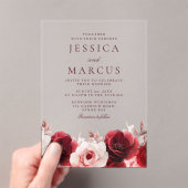 Burgundy Rode Elegantie: Rode Rozen Huwelijk  Acryl Uitnodigingen (Insitu (Draagbaar))