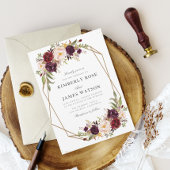 Burgundy rode florale geometrische bruiloft kaart