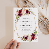 Burgundy rode florale geometrische bruiloft kaart