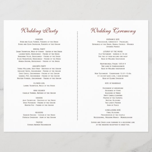 Burgundy Rode Marsala Bloemen Bruiloftsprogramma Flyer (Achterkant)