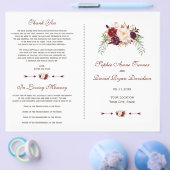 Burgundy Rode Marsala Bloemen Bruiloftsprogramma Flyer (Enkel)