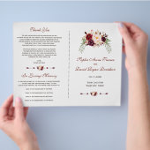 Burgundy Rode Marsala Bloemen Bruiloftsprogramma Flyer (Hand)