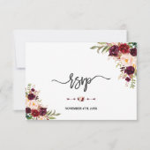 Burgundy Rode Marsala Bloemrijke Hand Lettering RS RSVP Kaartje (Voorkant)