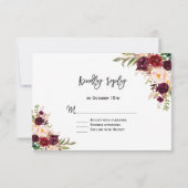 Burgundy Rode Marsala Bloemrijke Hand Lettering RS RSVP Kaartje (Achterkant)