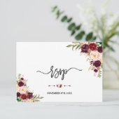 Burgundy Rode Marsala Bloemrijke Handlettering RSV RSVP Kaartje (Staand voorkant)