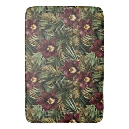 Burgundy Rode Orchidee Bloemig Tropisch Badmat (Voorkant Verticaal)