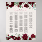 Burgundy Rode Rozen Alfabetische Zitplaatskaart Poster (Voorkant)