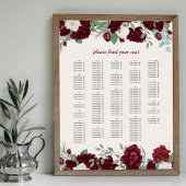 Burgundy Rode Rozen Alfabetische Zitplaatskaart Poster