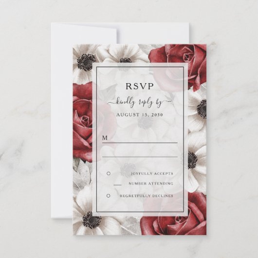 Burgundy Rode Rozen Anemoon Bloemen Bruiloft RSVP  Kaart (Voorkant)