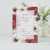 Burgundy Rode Rozen Anemoon Bloemen Bruiloft RSVP  Kaart (Staand voorkant)