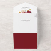 Burgundy Rode Rozen Bloem QR Code Bruiloft All In One Uitnodiging (Buitenkant)