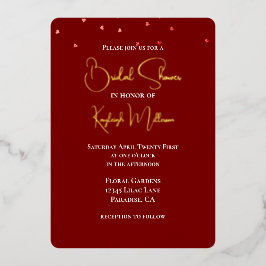 Burgundy Rode Vallende Harten Bruidsuitvaart Folie Uitnodiging